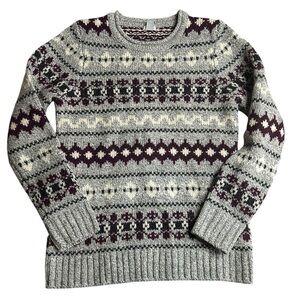 L.L. Bean Women’s Fair Isle Wool‎ Blend Sweater Gray Burgundy Cream XS